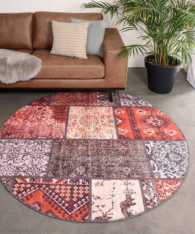 Heritaged Rond patchwork vloerkleed Fade No.1 rood multi 190 cm rond