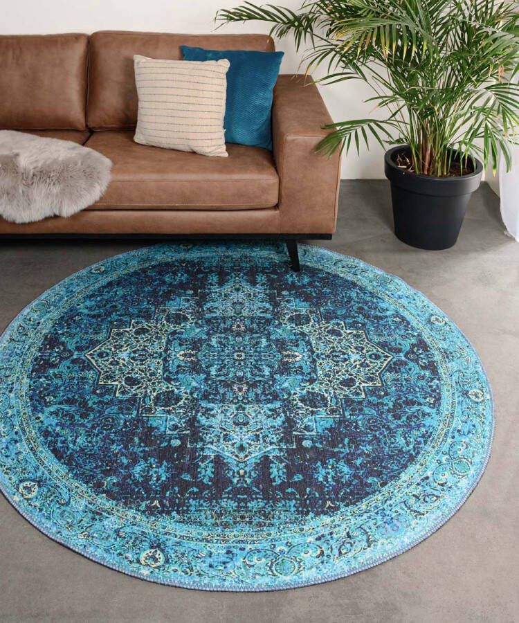 Heritaged Rond vintage vloerkleed Fade No.2 blauw 190 cm rond