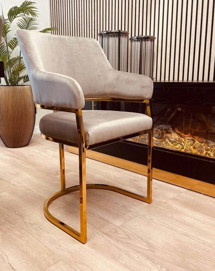 Hermanshome Eetkamerstoel Glisy Stone Velours Goud Poten