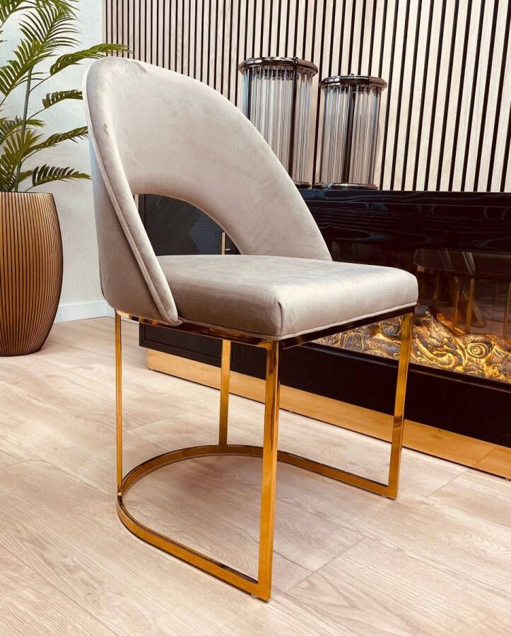 Hermanshome Eetkamerstoel Lorien Stone Velours Gouden Poten