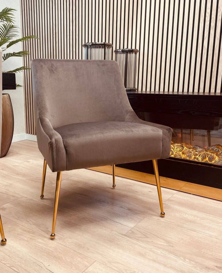 Hermanshome Eetkamerstoel Necy Bruin Velours Goud Poten