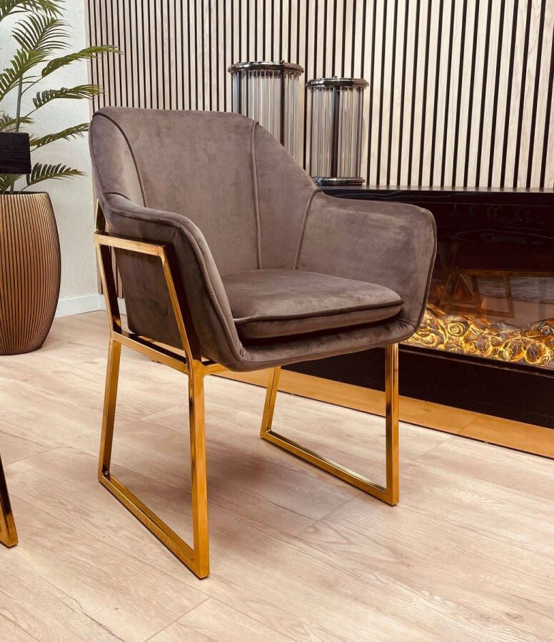 Hermanshome Eetkamerstoel SARTHE Velours Bruin Goud Poten