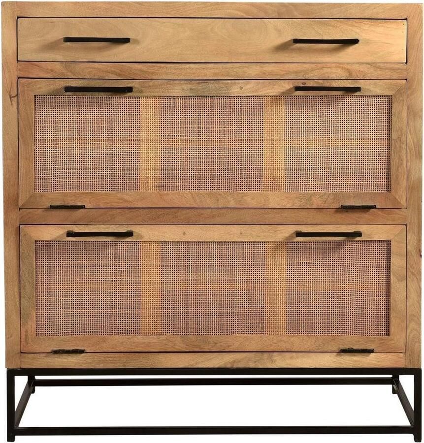 Hermoso Living CANE Dressior kast Naturel mangohout rotan front zwart metalen fraam 1x lade 2x klep 2 legplanken - Foto 2