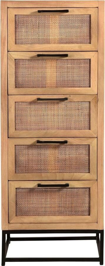 Hermoso Living CANE Dressoir kast 5 laden Naturel mango hout met rotan frond en 5 laden - Foto 3