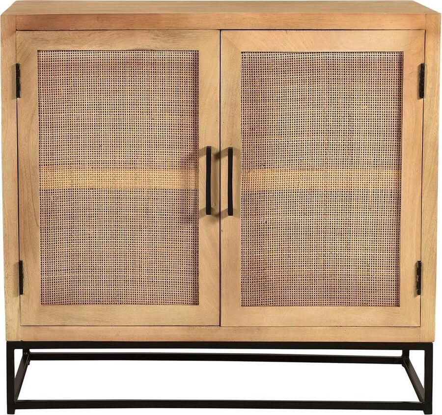 Hermoso Living CANE Dressoir kast Naturel mango hout met rotan front en zwart stalen frame 2 deuren 1 legplank - Foto 2