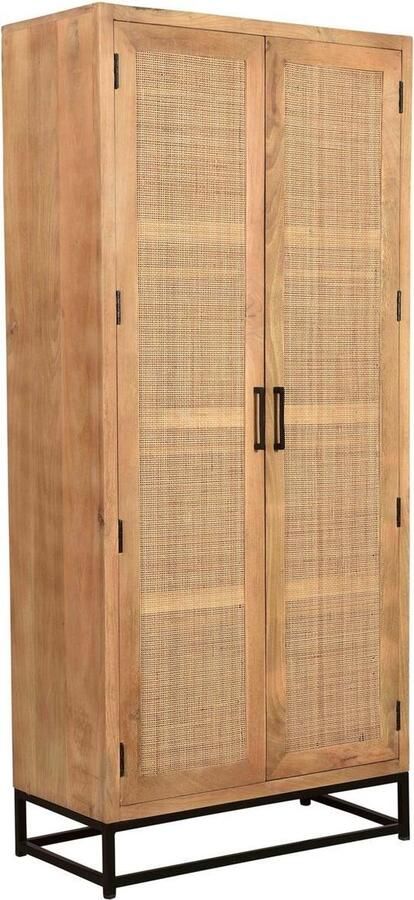 Hermoso Living CANE Garderobe kast Mangohout rotan fronf met zwart stalen frame 2 deuren 3 legplanken (2 uitneembaar) uitneembare houten gaderobe stang - Foto 2