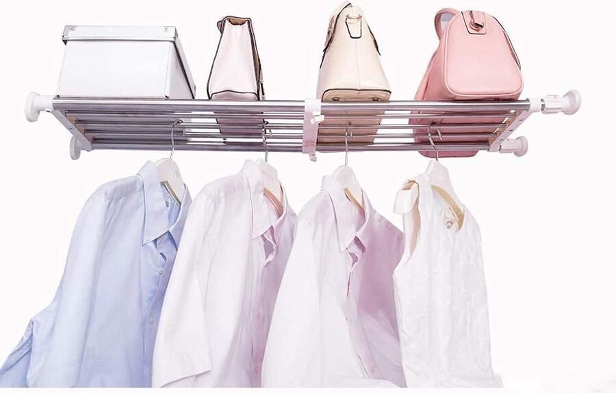 Hershii Kleding Hanger Metaal Uitbreidbare Opslag Organizer Schoenenrek 25D x 60B x 5H centimeter Laadvermogen tot 20 kg Ivoor