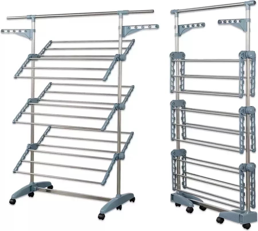 Herzberg 3-Tier Clothes Laundry Drying Rack Gray