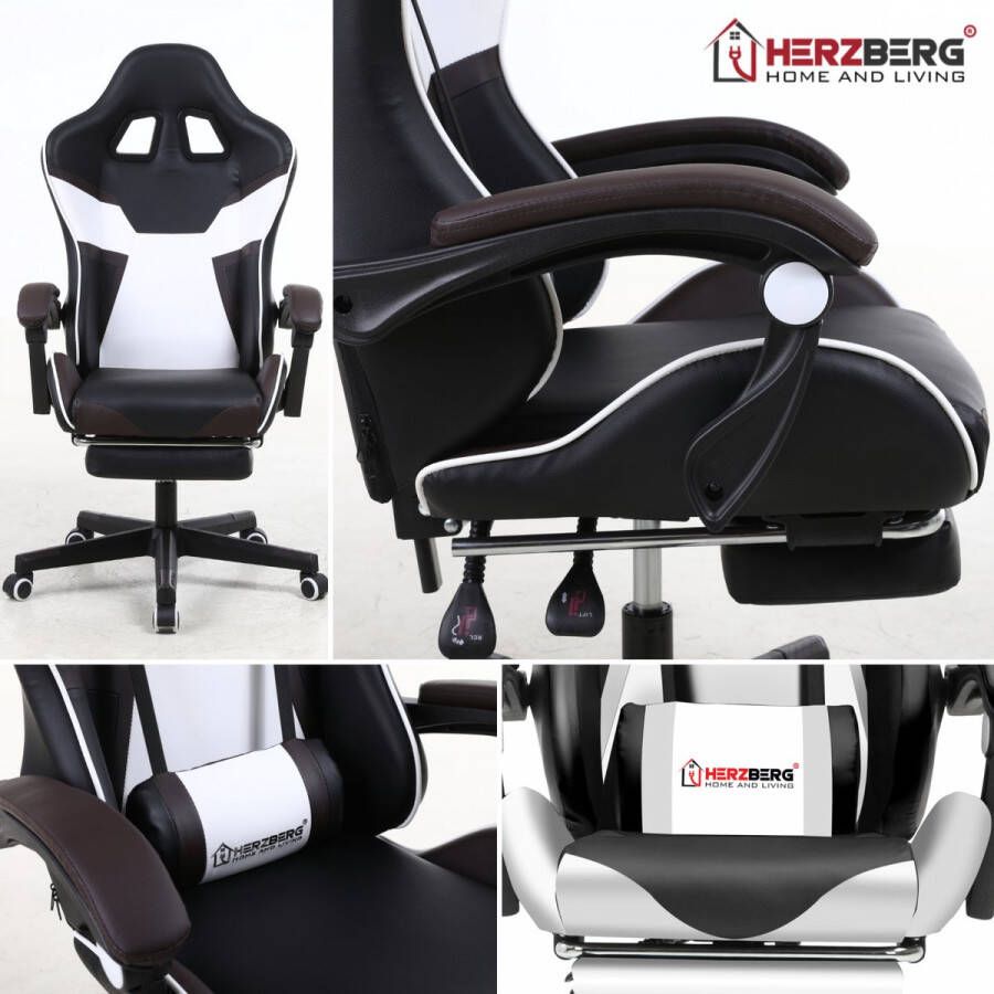 Herzberg HG-8082: Driekleurige Gaming- En Bureaustoel Met T-vormig Accent Rood - Foto 3