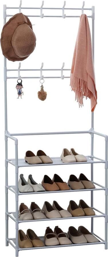 Herzberg Home & Living Herzberg Gesegmenteerde Kapstok Kleerhanger Met 4 Planken Schoenrek 60X155Cm