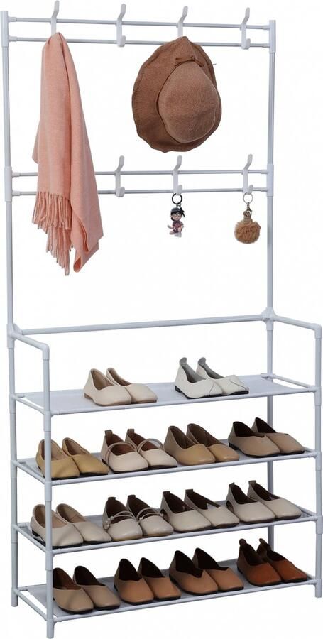 Herzberg Home & Living Herzberg Gesegmenteerde Kapstok Kleerhanger Met 4 Planken Schoenrek 80X155Cm