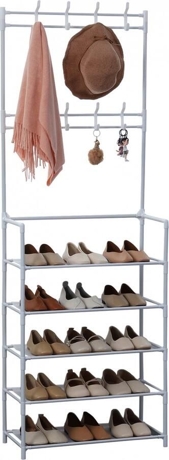 Herzberg Home & Living Herzberg Gesegmenteerde Kapstok Kleerhanger Met 5 Planken Schoenrek 60X173Cm - Foto 2