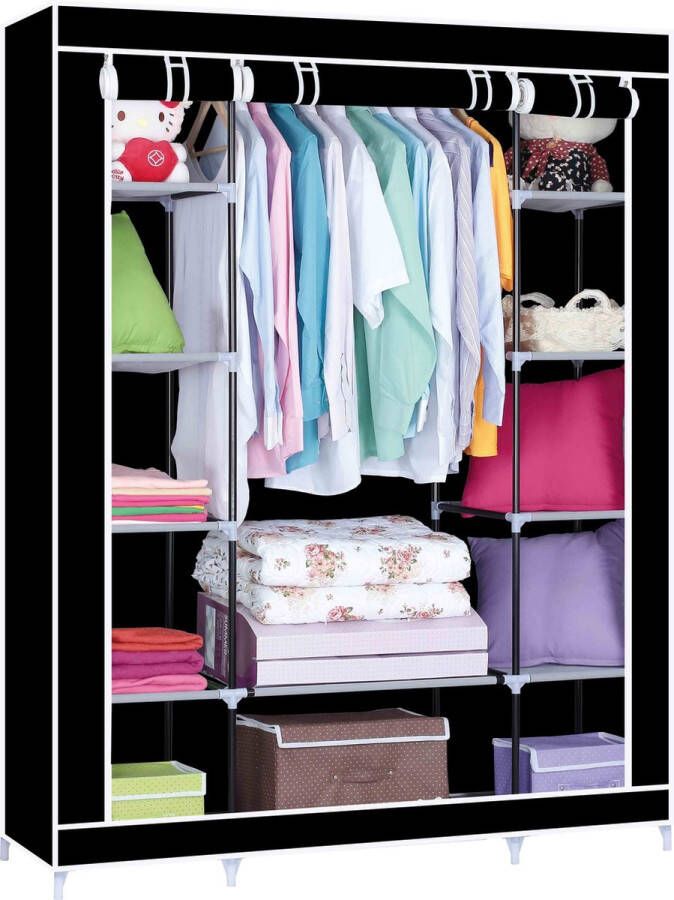 Herzberg Kledingkast Garderobekast Groot Zwart Opberggarderobe Ruimtebesparend 133x175x44 Opvouwbaar en multifunctioneel - Foto 2