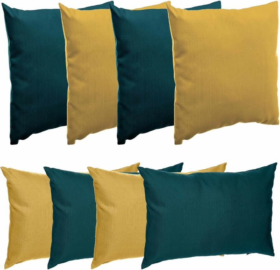 Hesperide Bank sier tuin kussens binnen buiten 8x stuks groen en geel in 2 formaten