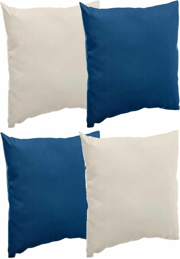 Hesperide Bank sier tuin kussens binnen buiten set 4x stuks beige indigo blauw 40x40 cm