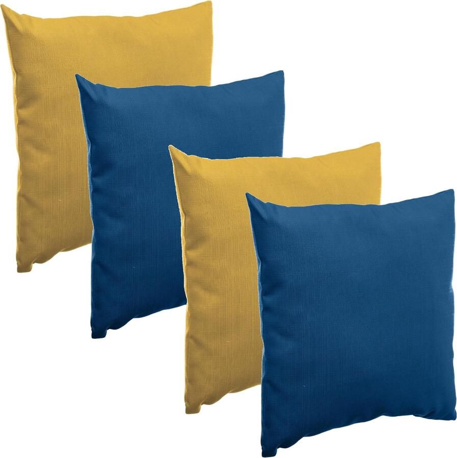 Hesperide Bank sier tuin kussens binnen buiten set 4x stuks geel blauw 40x40 cm