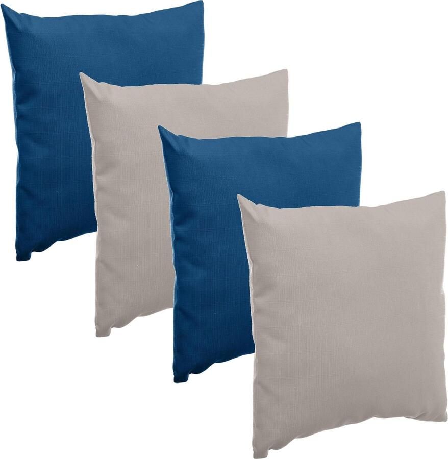 Hesperide Bank sier tuin kussens binnen buiten set 4x stuks indigo blauw taupe 40x40 cm