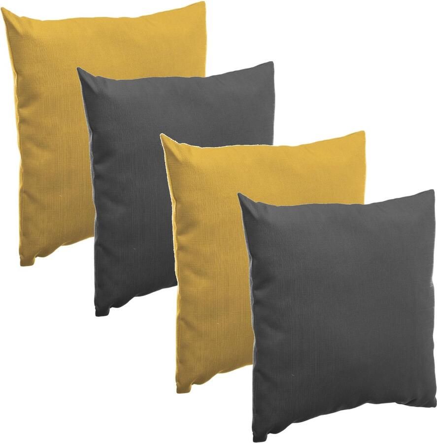 Hesperide Bank sier tuin kussens binnen buiten set 4x stuks mosterd geel antraciet 40x40 cm