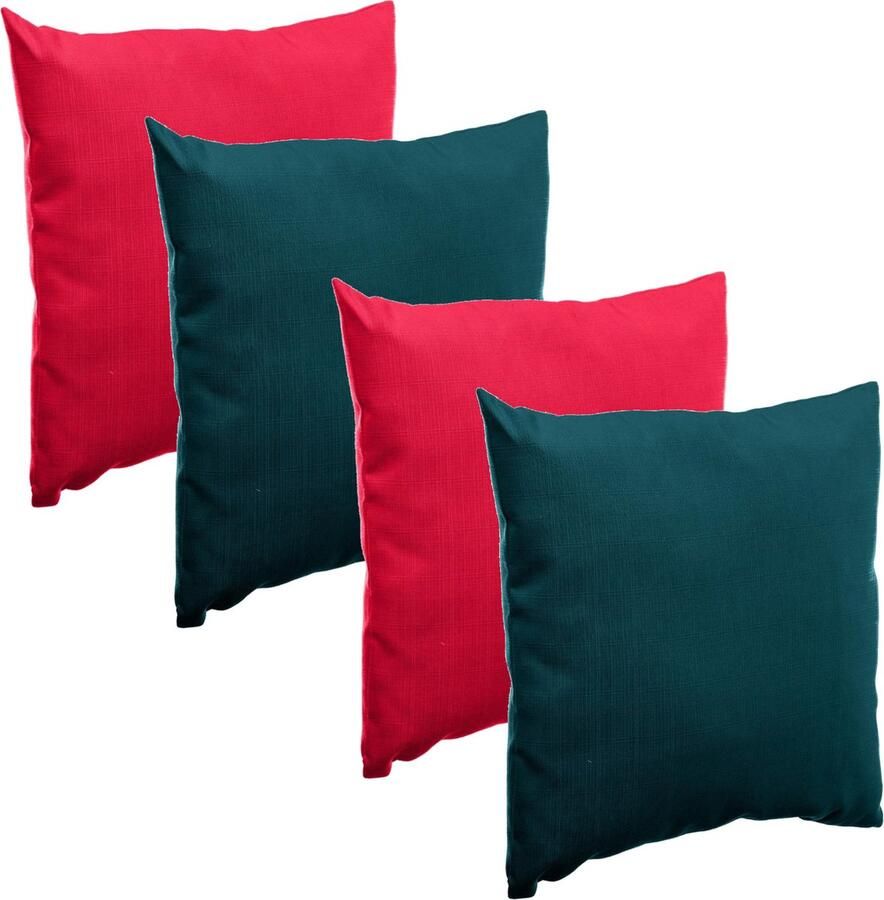 Hesperide Bank sier tuin kussens binnen buiten set 4x stuks rood emerald groen 40x40 cm