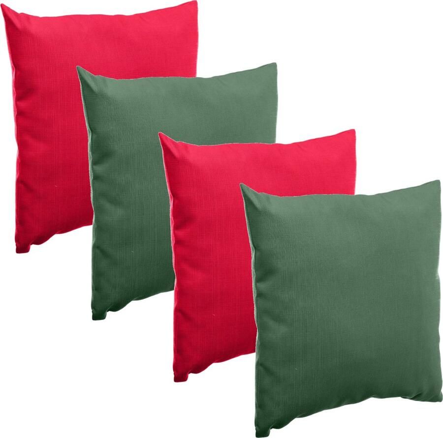 Hesperide Bank sier tuin kussens binnen buiten set 4x stuks rood groen 40x40 cm