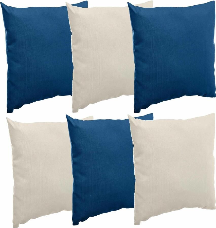 Hesperide Bank sier tuin kussens binnen buiten set 6x stuks beige indigo blauw 40x40 cm