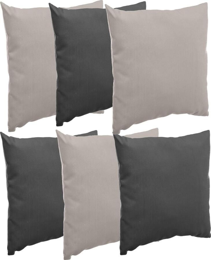 Hesperide Bank sier tuin kussens binnen buiten set 6x stuks lichtgrijs antraciet 40x40 cm