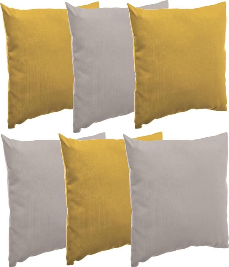 Hesperide Bank sier tuin kussens binnen buiten set 6x stuks mosterdgeel taupe 40x40 cm