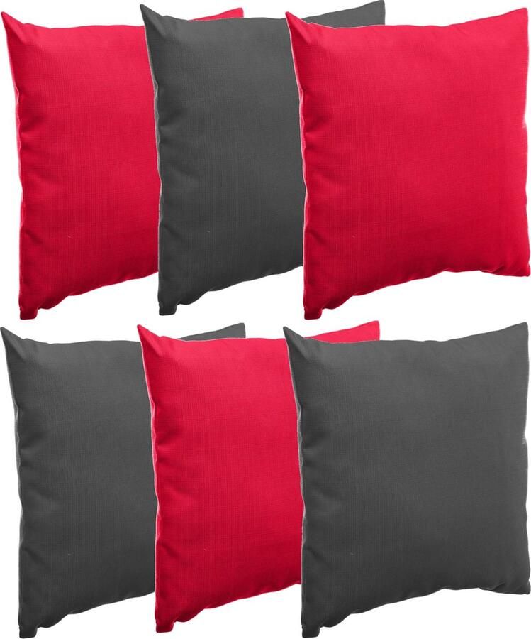 Hesperide Bank sier tuin kussens binnen buiten set 6x stuks rood antraciet 40x40 cm