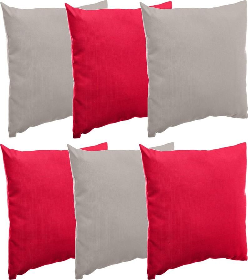 Hesperide Bank sier tuin kussens binnen buiten set 6x stuks rood taupe 40x40 cm