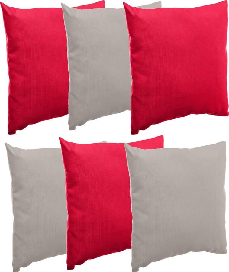 Hesperide Bank sier tuin kussens binnen buiten set 6x stuks rood taupe 40x40 cm