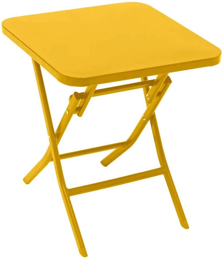 Hesperide Bijzettafel tuin tafel Oase metaal geel 40 x 40 x 45 cm voor buiten inklapbaar Camping tafel