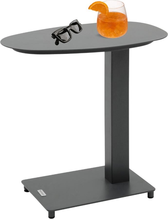 Hesperide HIXA Bijzettafel Buiten Ovaal Banktafel Ligbedtafel Laptoptafel Tuintafel Aluminium Grijs