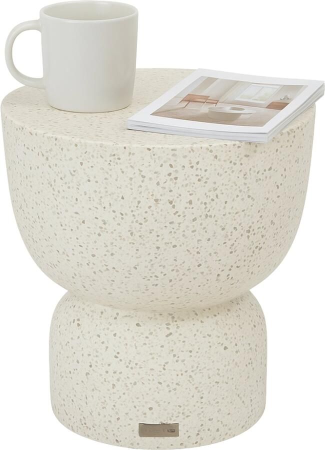 Hesperide HIXA Bijzettafel buiten Tafel Rond Buitentafel Tuintafel 35x47cm Limestone Wit TIMANDRA