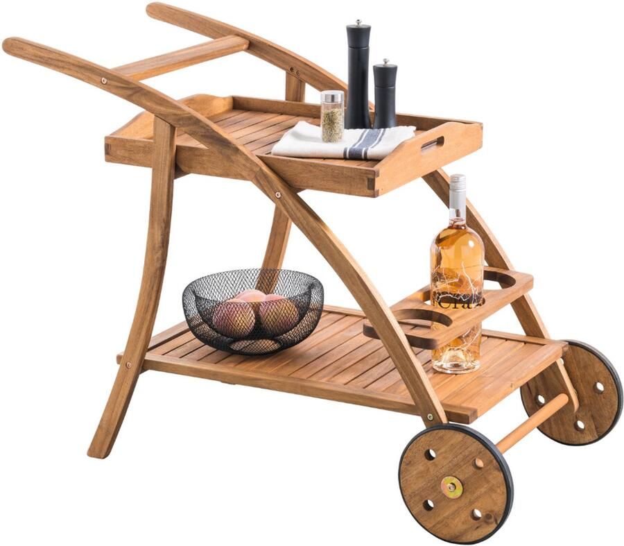 Hesperide HIXA Keukentrolley op wieltjes met Dienblad voor Buiten en Binnen Serveerwagen Roltafel Acacia hout Neutraal