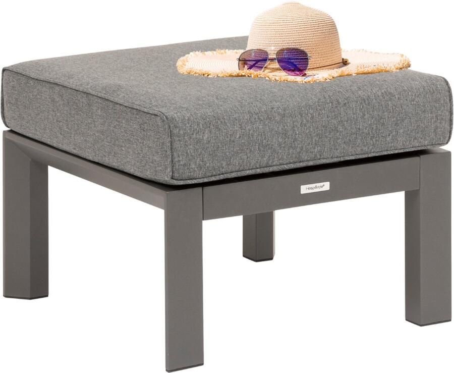 Hesperide HIXA Poef voor buiten Bijzettafel met kussen Loungebank Poef Tuinbankje 59x59x32cm Aluminium Grijs