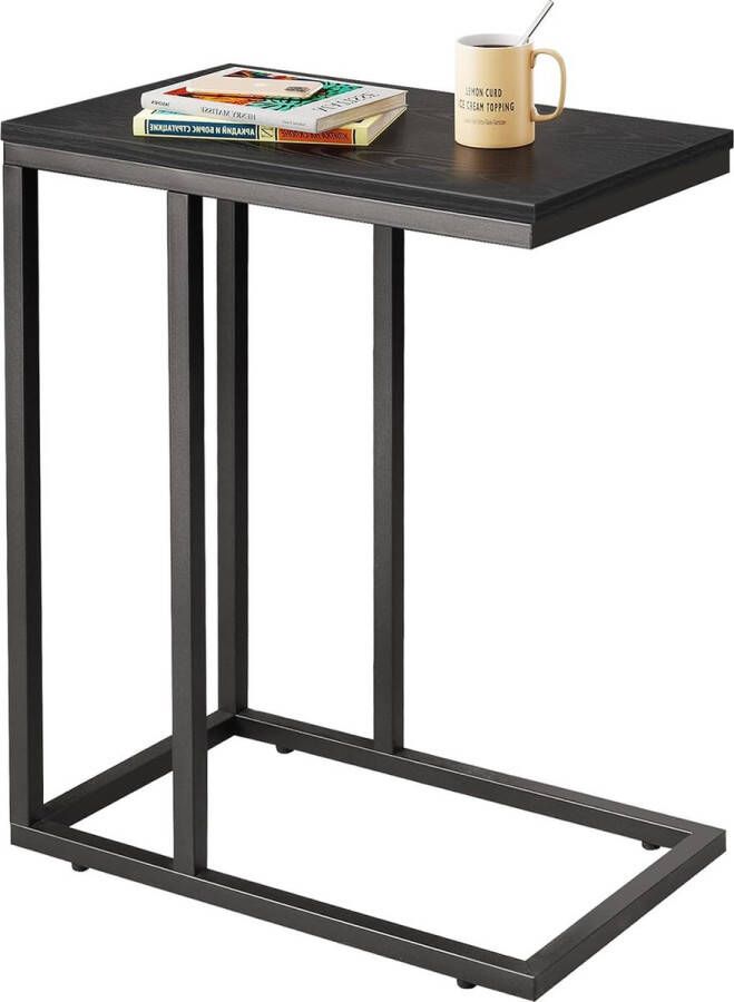 HeyHeaven Bijzettafel Zwart Hout 60cm Hoog Sidetable Metaal Laptoptafel Wandtafel Hout Print 48x30x60cm