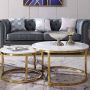 HeyHeaven Ronde Salontafels met Wit Steen Tafelblad – Glanzend Goud – Salontafel Rond met Marmer Print Ø70 & Ø50cm - Thumbnail 4