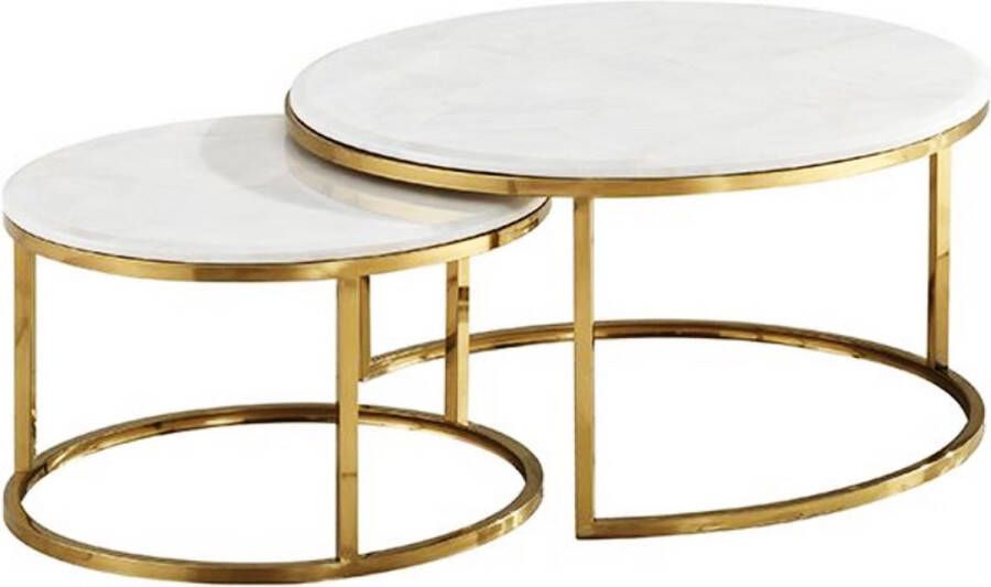 HeyHeaven Ronde Salontafels Echt Marmer – Bijzettafel Goud – Salontafel Rond Ø70 & Ø50cm - Foto 2