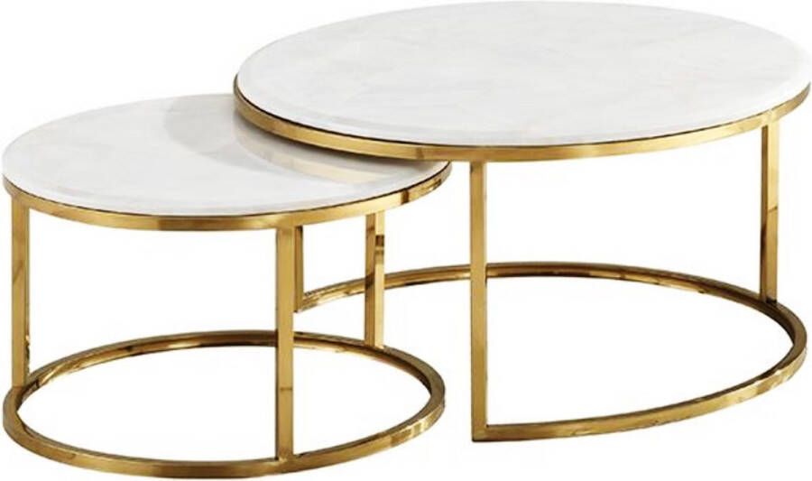 HeyHeaven Ronde Salontafels Echt Marmer – Bijzettafel Goud – Salontafel Rond Ø70 & Ø50cm - Foto 1