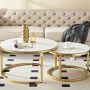 HeyHeaven Ronde Salontafels met Wit Steen Tafelblad – Glanzend Goud – Salontafel Rond met Marmer Print Ø70 & Ø50cm - Thumbnail 3