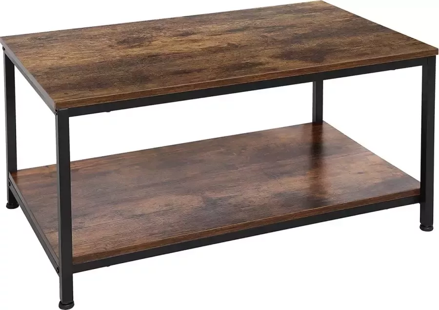 HeyHeaven Salontafel Industrieel Rechthoek met 2 Planken Koffietafel vierkant Vintage Bruin 100×50cm - Foto 2