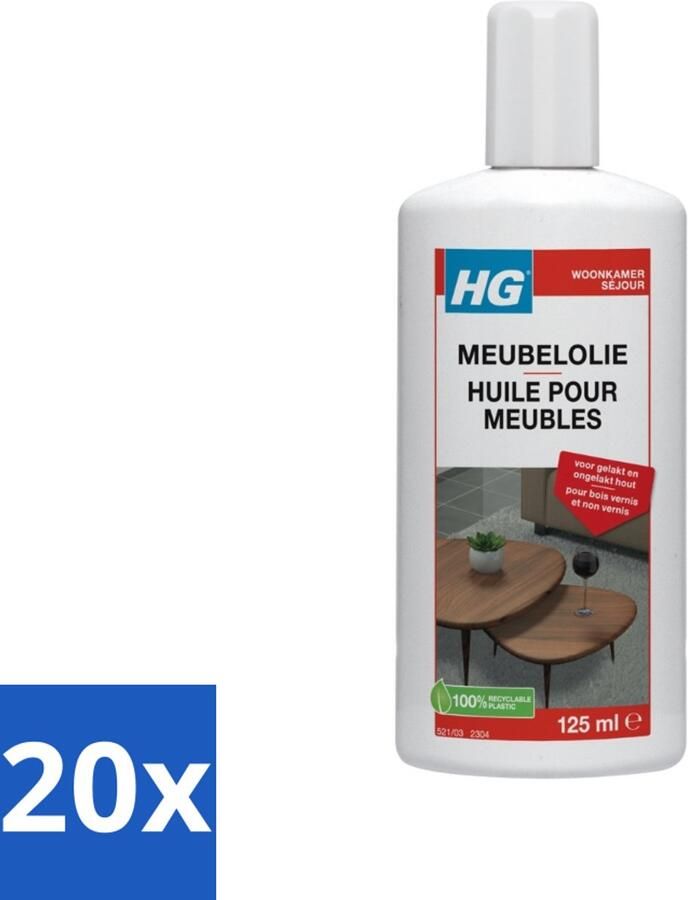 HG Meubelolie eiken Voor Gelakt & Ongelakt Hout Voedt Beschermt & Verfraait 125 ml Bulkverpakking 20 stuks