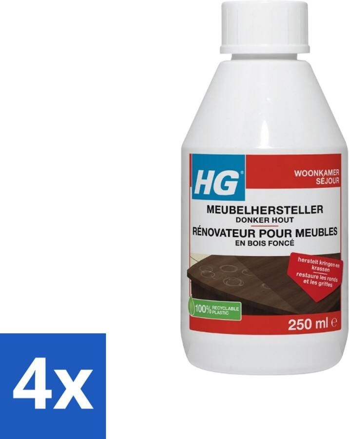 HG 4 x Meubelhersteller Donker Hout 250 ml Meubelhersteller Houtverf Meubels Schoonmaken Krassen Verwijderen Vlekken Verwijderen