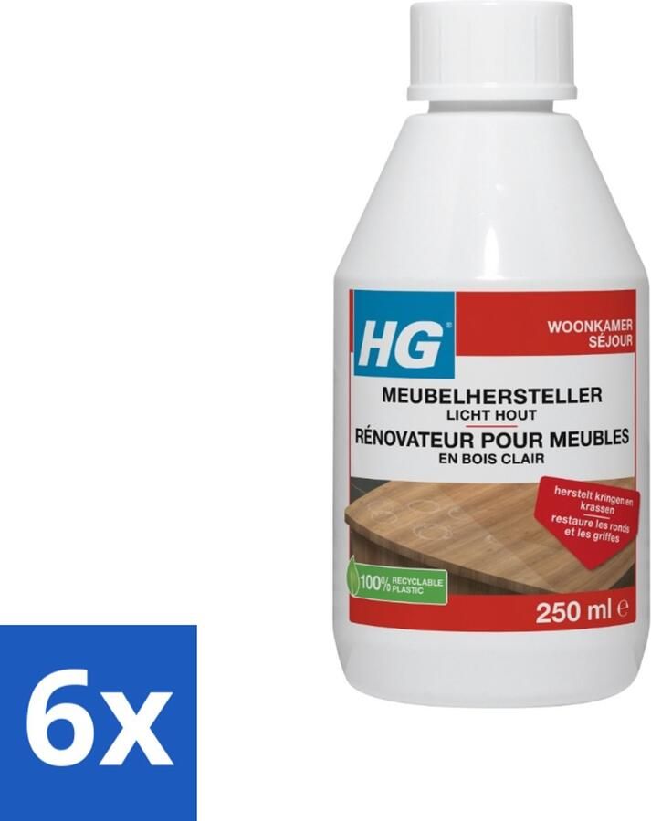 HG 6 x Meubelhersteller Licht Hout 250 ml Meubelhersteller Houtverzorging Krassen Verwijderen Vlekken Verwijderen Meubels Opknappen