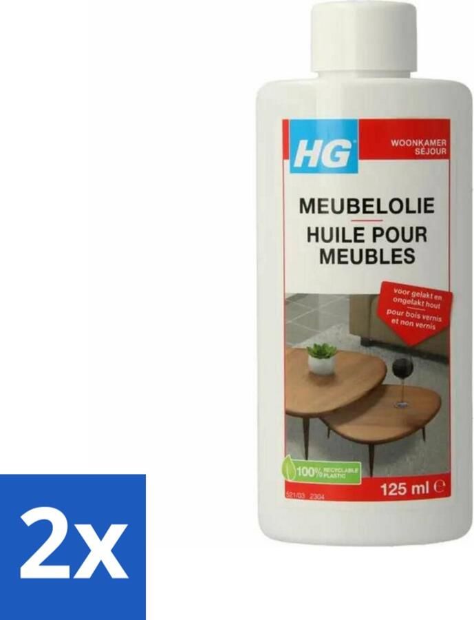 HG Meubelolie eiken Voor Gelakt & Ongelakt Hout Voedt Beschermt & Verfraait 125 ml Voordeelverpakking 2 stuks
