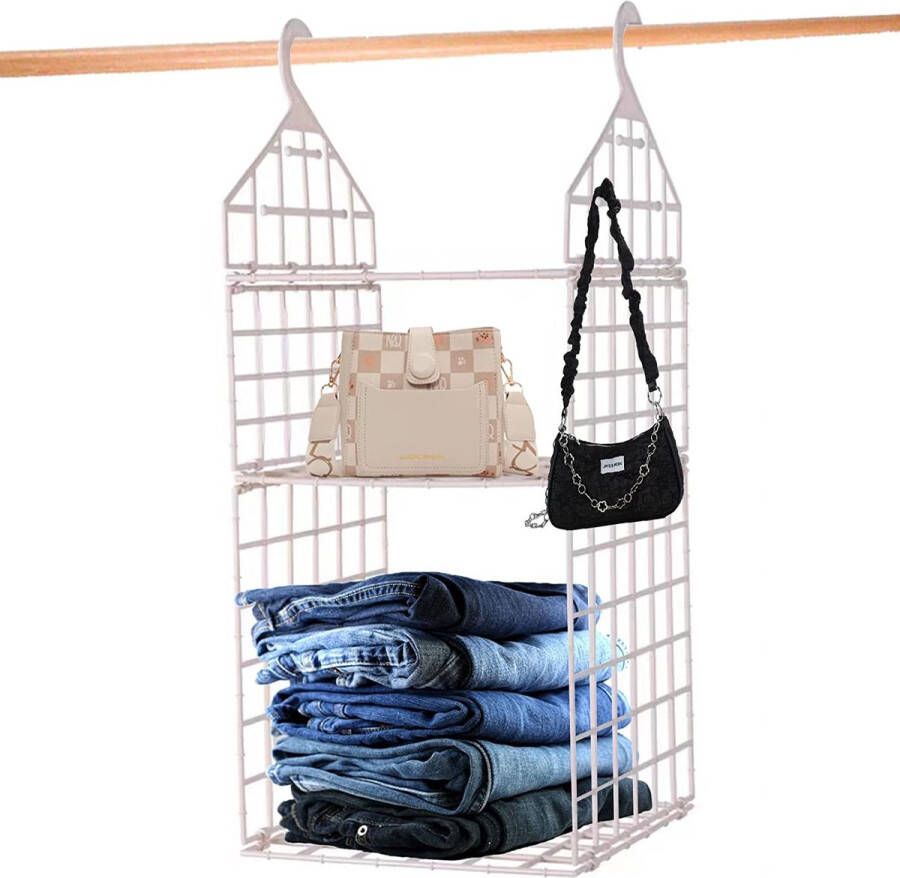 HGYZE Hangend Kledingopbergrek Organizer van Kunstof 3 Lagen Kast Organizer voor Kastorganisatie Geschikt voor Kinderkamer Camping en Badkamer Beige