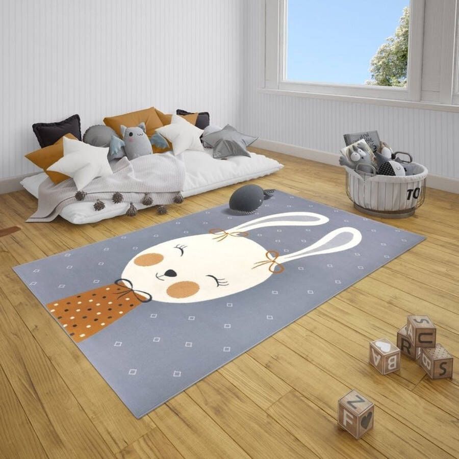 Flycarpets Kinderkamer Design kids vloerkleed Konijntje Polly Grijs 160x220 cm