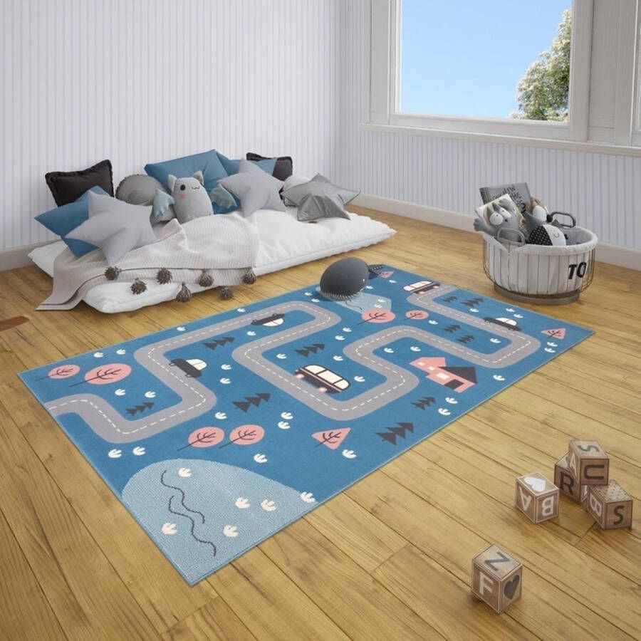 Flycarpets Kinderkamer Design kids vloerkleed Straat Design Blauw 160x220 cm