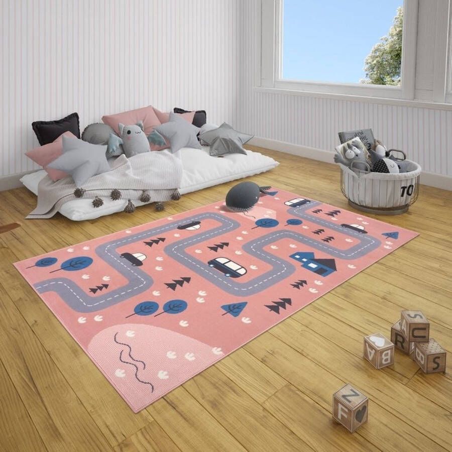 Flycarpets Kinderkamer Design kids vloerkleed Straat Design Roze 160x220 cm
