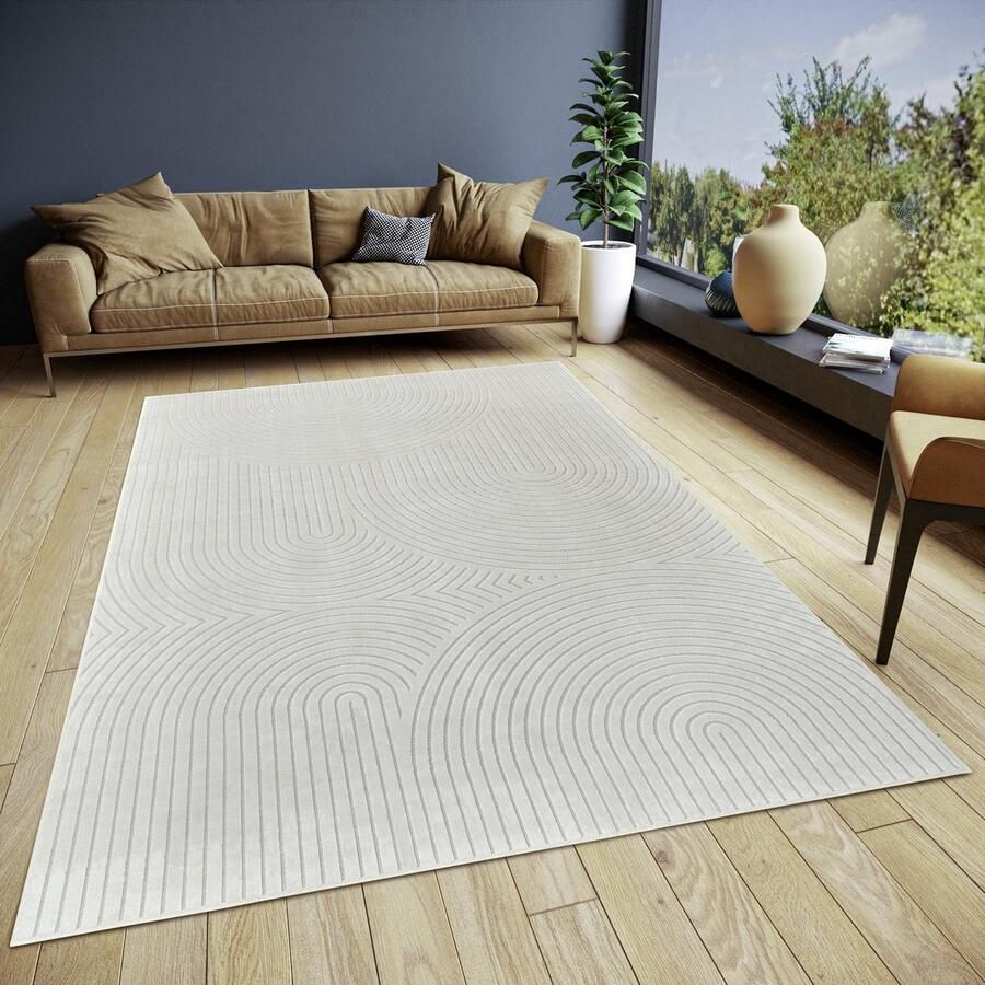 HH Flycarpets Japandi Vloerkleed Laagpolig Viscose Creme 160x230 cm